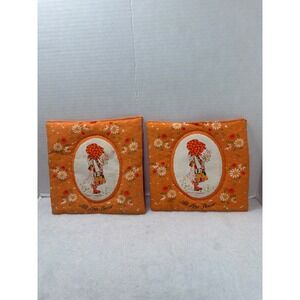 Holly Hobbie Pot Holders Set of 2 Orange Floral Let Love Flower Vintage